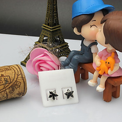 Bông Tai Hoa Tai Bạc Hiểu Minh HT306B Ngôi Sao Màu Đen