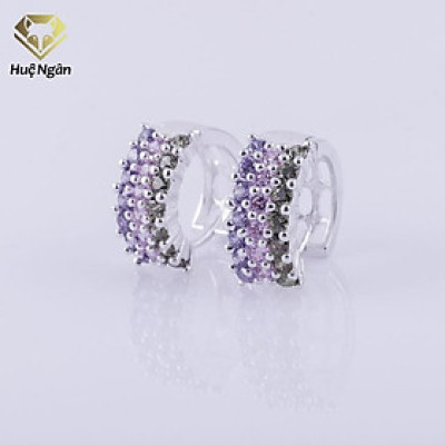 Bông tai bạc Ý 925 Huệ Ngân - Bông vòng đính đá màu SE136