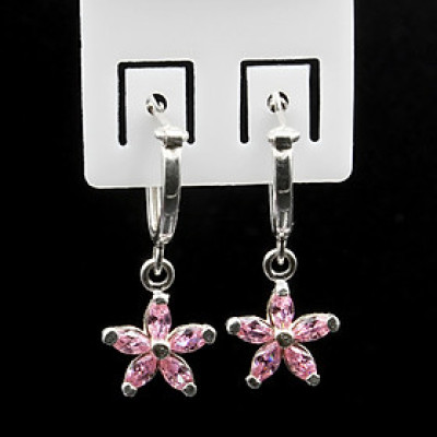 Hoa tai trẻ em Bạc Hiểu Minh HTE003H hoa nhỏ năm cánh màu hồng