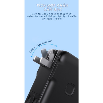 Sạc dự phòng PISEN D313 kèm chân cắm, kèm cáp sạc C/L, sạc nhanh  22.5w, 20000mAh - Hàng chính hãng