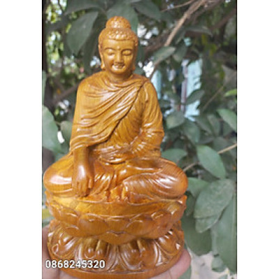 Tượng phật thích ca mâu ni bằng gỗ bách xanh thơm nức kt cao 15×10×8cm