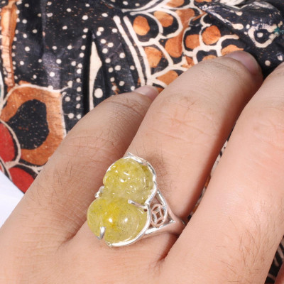 Nhẫn bạc tỳ hưu đá thạch anh tóc vàng ni 17 mệnh thủy, kim - Ngọc Quý gemstones