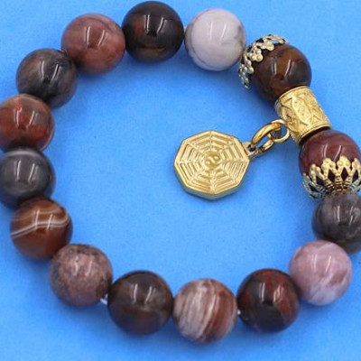 Chuỗi tay Gỗ Hóa Thạch size 12 ly - Vòng tay Bát Quái vàng VGHTBQHKV12 - hợp tất cả các mệnh