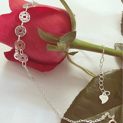 Lắc chân nữ bạc 925 bạc xinh - Chuỗi kim tiền may mắn RYBJ50089