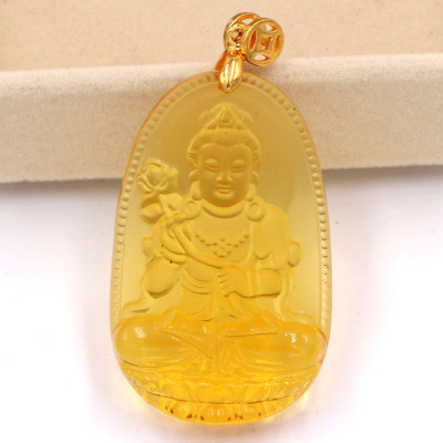 Mặt Đại Thế Chí Bồ Tát pha lê vàng 5 cm