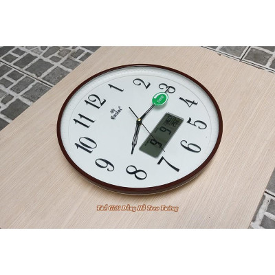 Đồng Hồ Treo Tường KIM TRÔI EASTAR Tròn Kim Điện tử - LỊCH Vạn Niên và NHIỆT KẾ Điện tử - Mặt Trắng – Tặng 2 Pin Maxell