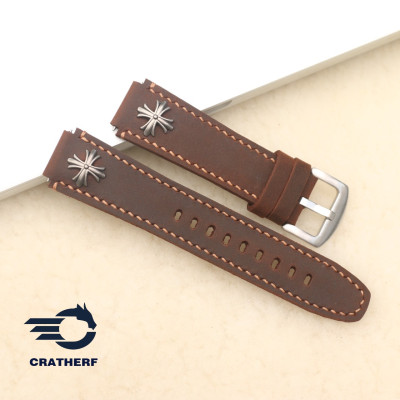 Dây da thay thế đồng hồ Casio AE1200 da bò sáp nâu Ngựa Rivet Handmade