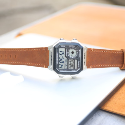 Dây da 2 lớp thay thế dành cho đồng hồ Casio AE1200 da bò sáp handmade