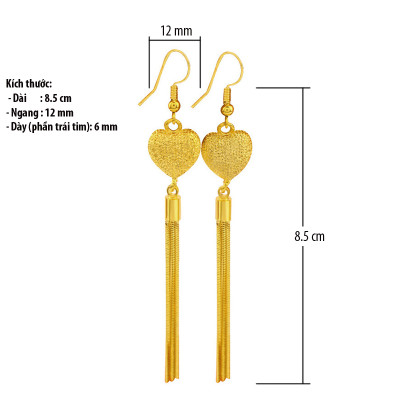 Bông tai nữ mạ 18k dáng dài kiểu Trái tim T1