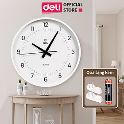 Đồng hồ treo tường kim trôi không ồn minimalist phong cách tối giản trang trí phòng khách Bảo hành 12 tháng Deli