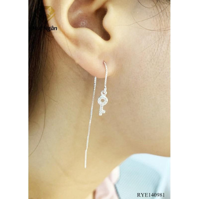 Bông tai bạc Ý 925 Huệ Ngân - Chìa khóa trái tim dáng dài RYE140981