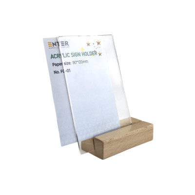Kệ mica 1 mặt đế gỗ Enter FG-01 90x120mm, Kệ thông tin sản phẩm, Standee mica để bàn, Bảng quét mã QR Code