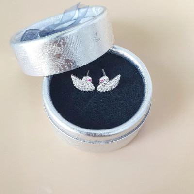 Bông Tai Khuyên Tai Bạc 925 Thiên Nga Đính Đá BẠC HIỂU MINH HT356