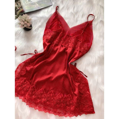 Váy Ngủ S417 Lụa Phi Viền Ren Lưới Hoa Không Mút Kèm Chip Đơn Giản