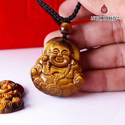Mặt dây chuyền phật di lặc đá mắt hổ vàng nâu 34x37mm mệnh thổ, kim - Ngọc Quý Gemstones