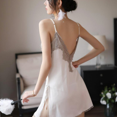 Váy ngủ cổ V ren ngực sexy Q104 - Đầm ngủ ren ngực xẻ lai sexy gợi cảm