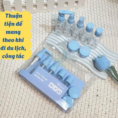 Bộ chiết mỹ phẩm du lịch 9 món Set chiết mỹ phẩm mini 9 món tiện lợi Bộ chiết du lịch xanh mint – Nhỏ gọn, xinh xắn, chuẩn xách tay