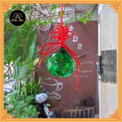 Quả cầu treo pha lê phong thuỷ đa giác nhiều màu có dây treo tâm kết 