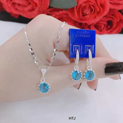 Bộ trang sức bạc mặt đá tròn MS162