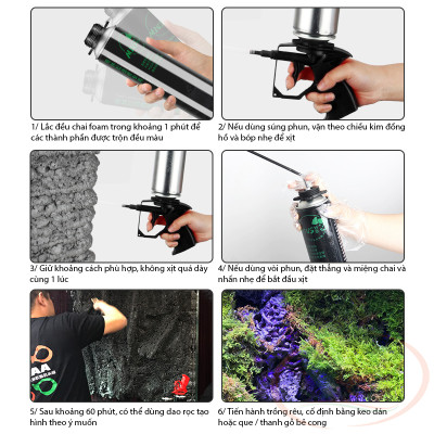 Bình xịt foam Mius xốp nở tạo bố cục layout background bể bán cạn thủy sinh cá tép cảnh