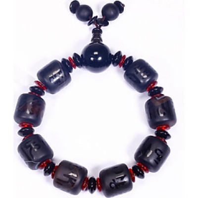 Vòng tay đá mã não đen khắc lục tự minh chú mệnh thủy, mộc - Ngọc Quý Gemstones