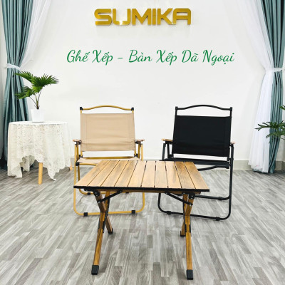 Bàn gấp gọn picnic, dã ngoại, camping nhôm giả vân gỗ SUMIKA KT60 siêu tiện lợi, kích thước 60cm