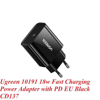 Ugreen UG10191CD137TK 18W QC3.0 Usb type c sạc nhanh nhựa ABS màu đen EU - HÀNG CHÍNH HÃNG