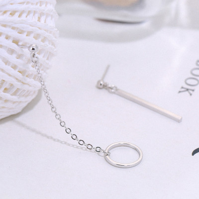 Bông tai bất đối xứng thanh thẳng và vòng tròn thả xích 1 đôi