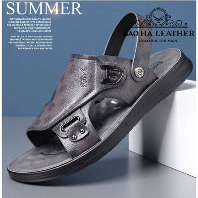 Dép nam quai ngang da thật BHD6652 Dép quai hậu
