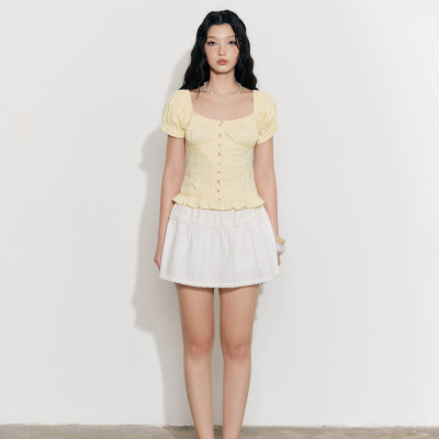 DOTTIE - Áo diễu ly tay phồng - Vàng - T1076