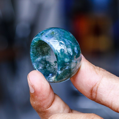 Nhẫn nam đá băng ngọc thủy tảo mệnh hỏa , mộc - Ngọc Quý Gemstones