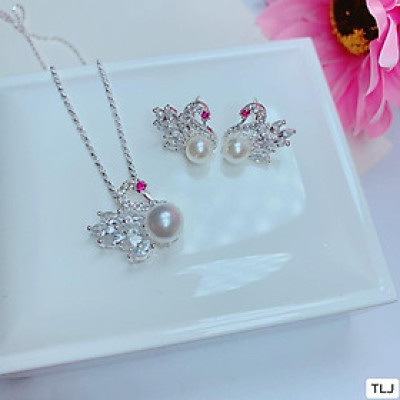 Bộ trang sức bạc mặt thiên nga gắn trai MS180