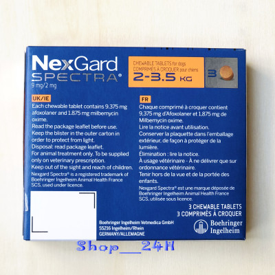 1 hộp (3 viên) NexGard Spectra trị giun, ghẻ, viêm da, ve rận (chó 2 - 3,5kg)