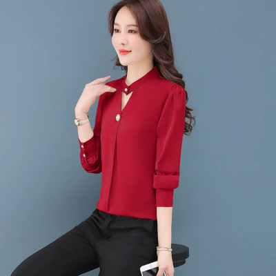 Áo Sơ Mi Phi Lụa Duyên Dáng Cổ Tim Cách Điệu Phối Nút