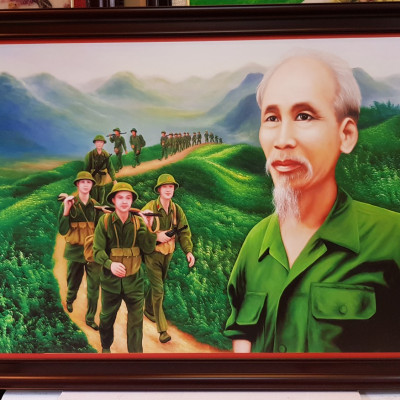 BÁC CÙNG BỘ ĐỘI HÀNH QUÂN -TRANH IN DẦU CAO CẤP