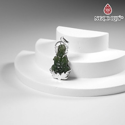 Mặt dây chuyền phật bà Ngọc bích bọc bạc 33x18mm  mệnh mộc, mệnh hỏa - Ngọc Quý Gemstones