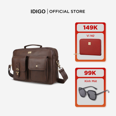 Cặp da nam nữ đựng laptop 15.6 inch, túi xách công sở phom chữ nhật ngăn trước túi hộp IDIGO MB2 - 702