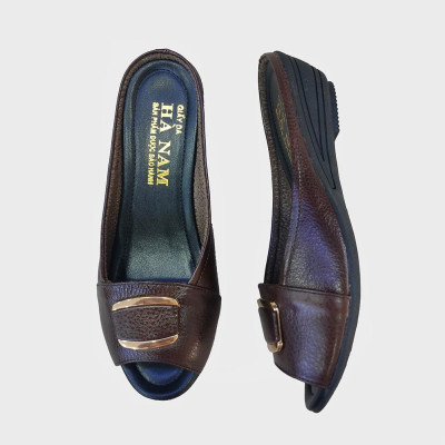 Dép Nữ Quai Ngang Đế Xuồng Da Bò Thật TiTi ĐÔ Cao Cấp DNU2095d