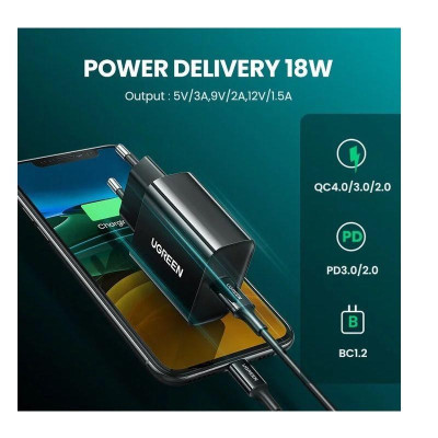 Ugreen UG10191CD137TK 18W QC3.0 Usb type c sạc nhanh nhựa ABS màu đen EU - HÀNG CHÍNH HÃNG