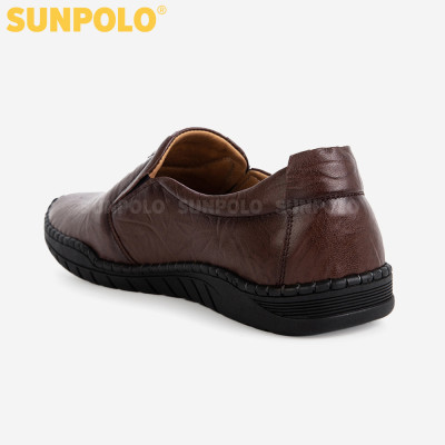 Giày Mọi Nam Da Bò SUNPOLO SU5055 Đế may khâu bền bỉ (Đen)