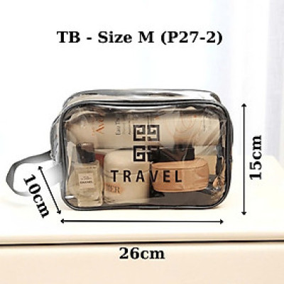 Túi đựng mỹ phẩm trong suốt có quai cao cấp MÀU ĐEN 26x15x10cm