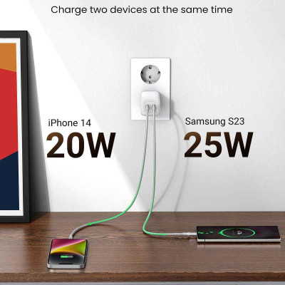 Ugreen UG15327CD294TK 45W 2C GaN chuẩn cắm EU chân tròn Màu Trắng Củ sạc nhanh 2 cổng USB-C - HÀNG CHÍNH HÃNG