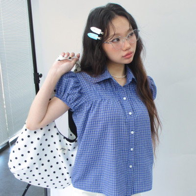 DOTTIE - Áo sơ mi kiểu nhún ngực - Xanh - T1116