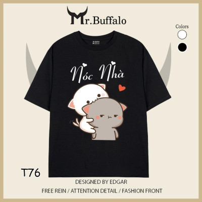 Áo đôi, cặp tay lỡ unisex Mèo mochi nóc nhà, cột nhà dễ thương Mr.Buffalo