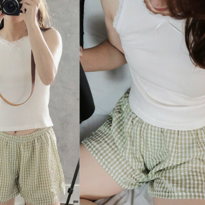 Set áo ba lỗ quần ca ro ngắn | đồ ngủ thoáng mát