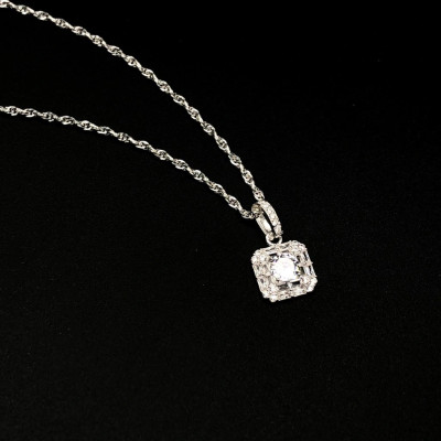 Dây Chuyền Vòng Cổ Bạc Ta Dây Xoắn Kép Và Mặt Vuông Đính Đá Cao Cấp BẠC HIỂU MINH DMD479