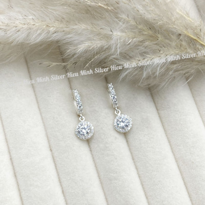 Hoa Tai Bạc Ta 925 Tròn Đính Đá Bạc Hiểu Minh HT391