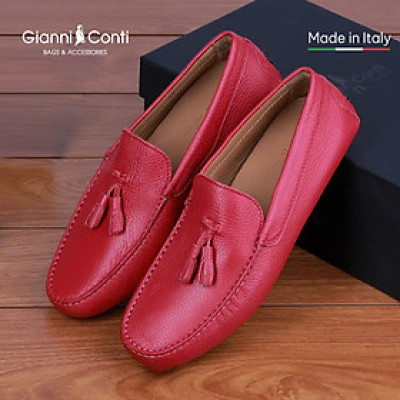 Giày Lười Moka Da Thật Made in Italy - Phong Cách Ý Thanh Lịch - Màu đỏ - 1723ROS - Hàng chính hãng
