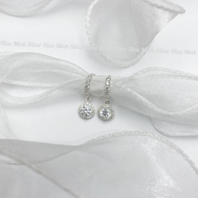 Hoa Tai Bạc Ta 925 Tròn Đính Đá Bạc Hiểu Minh HT391