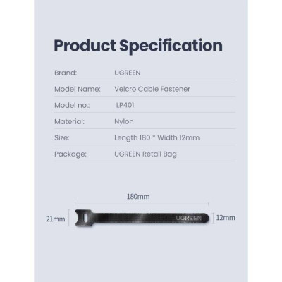 Ugreen UG88946LP401TK 20 sợi 18cm màu đen Dây dán Velcro tiện dụng chất liệu plastic 1 túi có 20 chiếc 20245P20 - HÀNG CHÍNH HÃNG